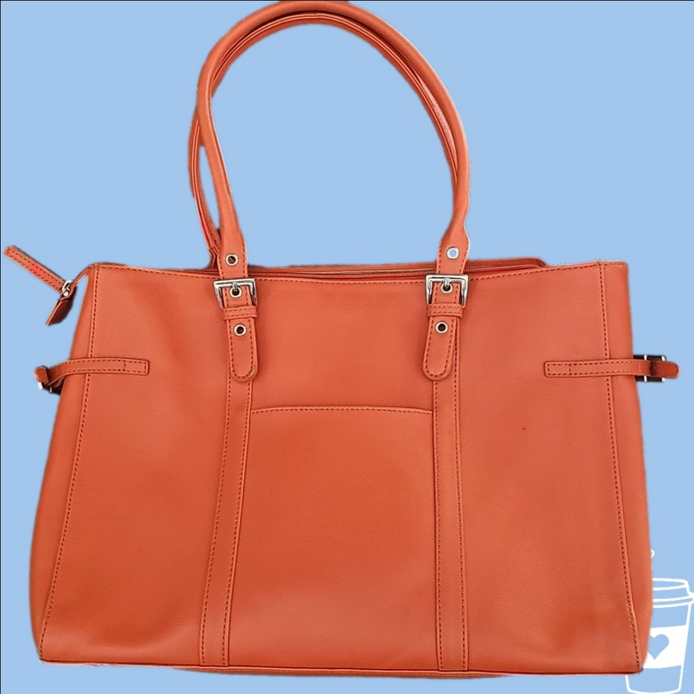 Orange Faux Leather Tote Bag